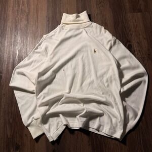 Ralph Lauren Mens Mock Neck Long Sleeve Shirt Cotton White Pony Logo Medium